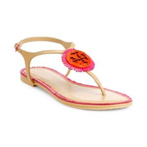 Tory Burch Miller Fringe Logo Leather T-Strap 8.5